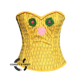 Yellow Satin Flowers And Sequins Work Burlesque Gothic Costume Overbust Bustier Top